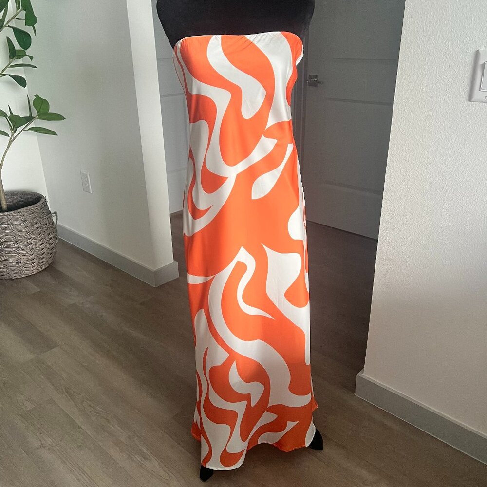 SNDYS x REVOLVE Angel Orange Swirl Midi Dress Sz 8 Resort Wedding Gst Cocktail